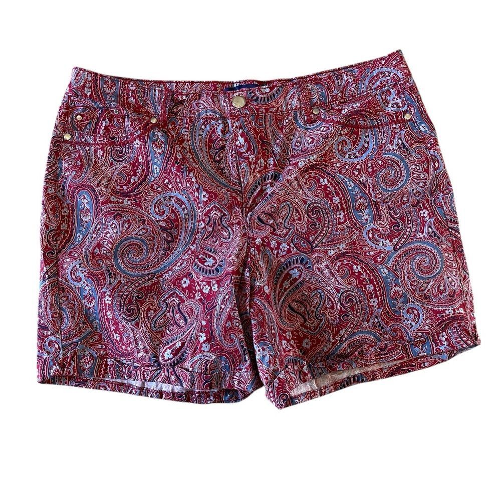 Bandolino paisley print Amy shorts size 16 red and blue